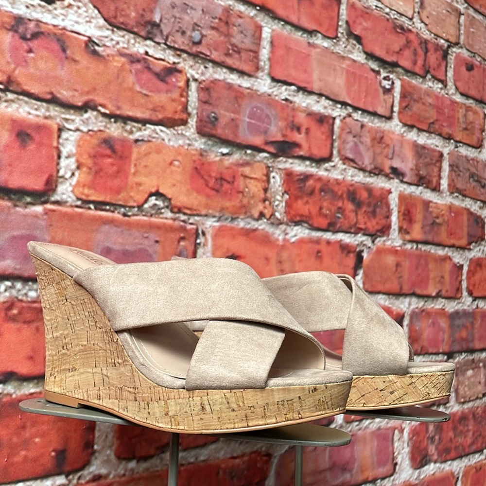 Tan Charles by Charles David Latrice Cork Wedge Criss-Cross Sandals